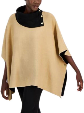 Anne Klein Womens Doubleface Split Collar Poncho Sweater Crepe Brown M