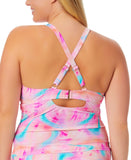 Salt + Cove Wave After Wave Tie-Dye Drawstring Tankini Swim Top Pink / Multi 0X