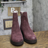 Lucky Brand Round Toe Chunky Wedge Chelsea Ankle Boots Winter Cherry Purple 6M