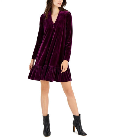 Taylor Women's V-Neck Long-Sleeve Trapeze Velvet Dress 2993M Purple 16