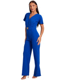 Quiz Womens Scuba Crepe Faux Wrap Front Palazzo Jumpsuit Blue 14
