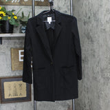 LC Lauren Conrad Women Unlined Textured Knit 1 Button Blazer Jacket Coat Black M
