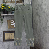 Belle By Kim Gravel Flexibelle Embroidered Straight Jeans Tea Leaf Green 0P