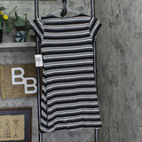 Unedited By Teeze Me Striped Short Sleeve Knit A-Line Dress Black / White XXS