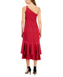 Taylor Women's Ruffled One-Shoulder Midi Dress 2954M Burgundy Red 16