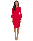 Calvin Klein Womens Embellished Bell Sleeve Back Zip Dress CD4CC3D8 Red 6