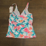 Swim Solutions Printed Shirred Tankini Swim Top Tropic Twist White Multi 12