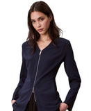 Calvin Klein Womens Stretch Crepe Zip Front Jacket 44C442G Dark Sapphire Blue L