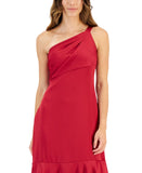 Taylor Women's Ruffled One-Shoulder Midi Dress 2954M Burgundy Red 16
