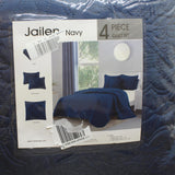 Nanshing Jailen 4-Piece Quilt Set with Pillow Navy Blue Queen