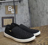 White Mountain Womens Slip-On Stretch Bling Sneaker Black 10M