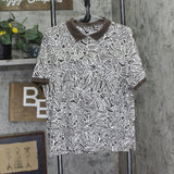 Lands' End Leaf Print Polo Shirt Short Sleeve Brown Multi 1X