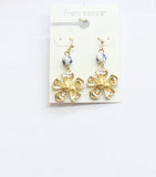 Francesca's Ornate Flowers Painted Bead Dangly Earrings Gold / Blue Multi 1.75"