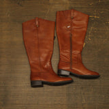 INC International Concepts Wide-Calf Riding Leather Boots Cognac Brown 9M-WC