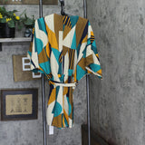 Cupshe Womens Abstract Geo Dolman Playsuit Cover Up Romper Blue Brown Multi L