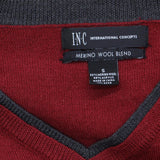INC International Concepts VNeck Merino Wool Blend Pullover Sweater Red / Gray S