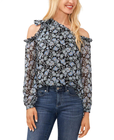 Cece Women's Long Sleeve Cold-Shoulder Bow Floral-Print Blouse 7033097