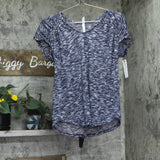 NY Collection Womens Marled Knit Cap Sleeve Shirt Top Blue Multi S