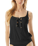 Michael Michael Kors Womens Lace Up Blouson Grommet Swim Tankini Top Black M