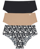 DKNY Womens 3-Pk. Litewear Cut Anywear Hipster Underwear Black Glow Love Print S