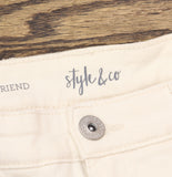 Style & Co. Roll Petite Mid Rise Curvy Girlfriend Jeans Eggnog Off White 8P