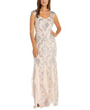 R & M Richards Women's Sequin Open-Back with Envelope Godet Dress 7742
