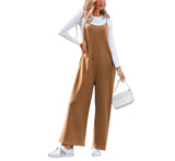 Cupshe Camel Faux Suede Knit Wide Leg Sleeveless Jumpsuit Beige Khaki Brown S