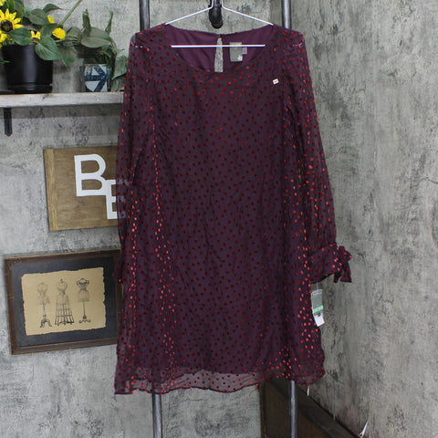 Taylor Women's  Velvet-Dot Shift Dress 9915M Burgundy Red 8