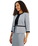 Kasper Womens Open-Front Piped-Trim Tweed Jacket Blazer 10924393 Blue Multi 6
