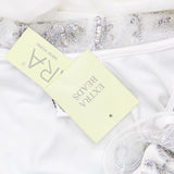 J Kara Womens Cowlneck Beaded Short Sleeve Gown Formal Dress White 8P