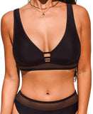 Cupshe Adjustable Straps Cutout Back Hook Mesh Bikini Top Bottom Set Black M