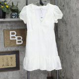 Speechless Ivory Lace Ruffled Lined Pullover Pouf Sleeve V Neck Dress