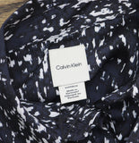 Calvin Klein Womens Patterned Satin Button Up Belted Dress Inkwell Blue Multi XS