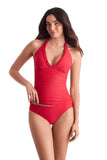 Mimi Flamingo Womens Soleil Solids Sonny Halterkini Tankini Top Swim Punch Red 6