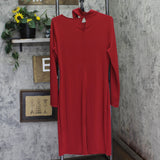 Susan Graver Premier Knit Mock Neck Cold Shoulder Dress Dark Cranberry Red M