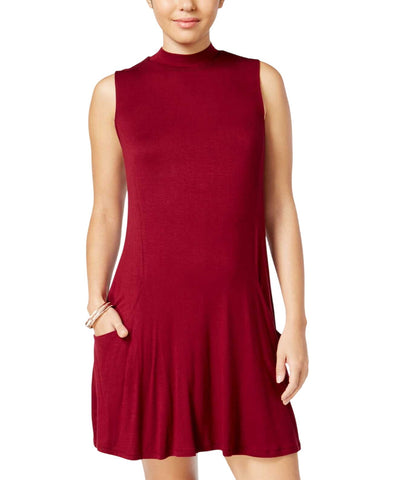 Trixxi Juniors Knit Mock-Turtleneck A-Line Dress Red M