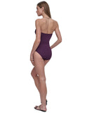 DKNY Womens Shirred One-Piece Swimsuit Textured DIMMS605 Port Texture Purple L