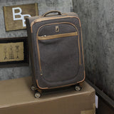 London Fog Herringbone Expandable Spinner Suitcase Luggage Navy Brown 24"