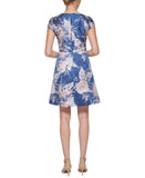 Vince Camuto Womens Petite Jacquard Fit & Flare Dress Blue Floral 4P