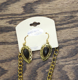 Tint Triangle Bib Teardrop Dangly Earrings Necklace Set Gold / Black 18" + 3"