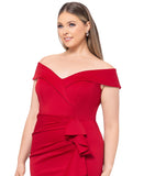 Xscape Womens Plus Size Long Off the Shoulder Scuba Crepe Dress Gown Red 16W