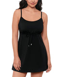 Swim Solutions Tie Front Empire-Waist Swimdress One Piece Swimsuir Black 12