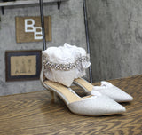 Jewel Badgley Mischka Robles Crystal Embellished Kitten Heels Silver Glitter 7M
