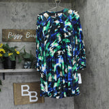 DKNY Womens Pleated A-Line Dress Printed DD4JYD78 Black / Blue 4