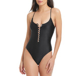 Red Carter Womens Front-Button Tank One Piece Swimsuit RCSS25895 Black L