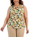 Kasper Womens Plus Size Printed Keyhole Sleeveless Top 10869271