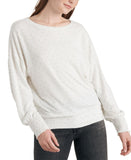 Lucky Brand Long Sleeve Scoop Neck Geo Cloud Jersey Smocking Top Cream Multi M