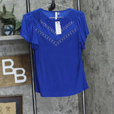Ny Collection Petite Studded Short Flutter Sleeve Top Surf The Web Blue PM