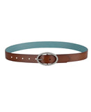 Levi's Womens Two-in-One Twisted-Buckle Reversible Belt 1.25 in. Tan / Blue XL