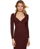 DKNY Braided V-Neck Long-Sleeve Ribbed Sweater Dress P2HUAE30 Bordeaux Purple L
